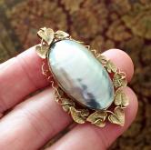 Antique Iridescent Gray Mabe Pearl Pendant 14kt 