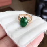 Antique Fine Color Natural Burmese Jadeite 14kt Ring 
