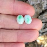 Green Spot Type A Burmese White Jadeite Cabochon Pair 10.02 ct 