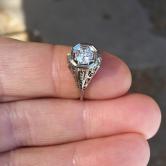 Antique 14kt White Gold Euro Cut Diamond Ring IF - F Color 