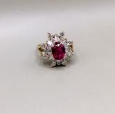 Estate Quality Natural Burmese Ruby and Diamond Ring 14kt 