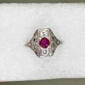 Antique Filigree 18 Karat White Gold Burmese Ruby Diamond Ring 