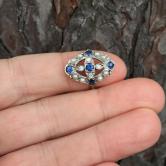 Antique Montana Yogo Sapphire And Pearl Palladium Ring